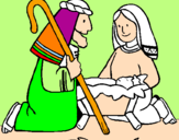 Disegno Adorano Gesù Bambino  pitturato su veronica