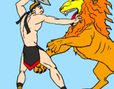 Disegno Gladiatore contro un leone pitturato su TOOMMASO C.