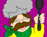 Disegno Chef con i baffi  pitturato su ROSSY