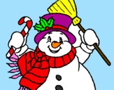 Disegno Pupazzo di neve con la sciarpa pitturato su pupu
