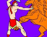 Disegno Gladiatore contro un leone pitturato su padrino