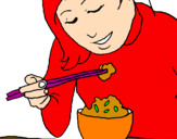 Disegno Assaporando il riso  pitturato su asia