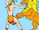 Disegno Gladiatore contro un leone pitturato su miracle