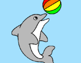 Disegno Delfino con una palla  pitturato su bea e manu