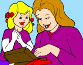 Disegno Madre e figlia  pitturato su luisa