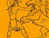 Disegno Gladiatore contro un leone pitturato su x men
