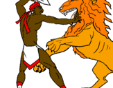 Disegno Gladiatore contro un leone pitturato su marco