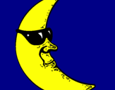 Disegno Luna con gli occhiali da sole  pitturato su marianna