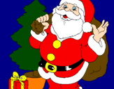 Disegno Babbo Natale con lalbero di Natale pitturato su francesco caucci