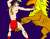 Disegno Gladiatore contro un leone pitturato su mirko