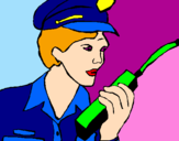 Disegno Polizia con il walkie talkie pitturato su chiarapewro