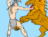 Disegno Gladiatore contro un leone pitturato su ANTONIO URBANO