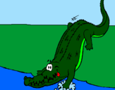 Disegno Alligatore che entra nell'acqua  pitturato su giorgia