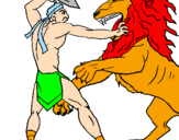 Disegno Gladiatore contro un leone pitturato su virginio