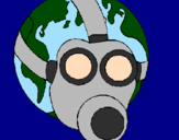 Disegno Terra con maschera anti-gas  pitturato su morte 