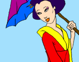 Disegno Geisha con parasole pitturato su ANGELA