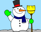 Disegno pupazzo di neve con scopa pitturato su giulia