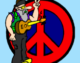 Disegno Musicista hippy  pitturato su andea