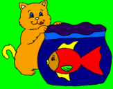 Disegno Gatto e pesce  pitturato su micaela