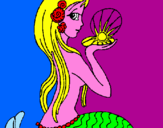 Disegno Sirena e perla  pitturato su chiara