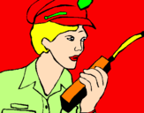 Disegno Polizia con il walkie talkie pitturato su maddalena