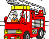 Disegno Camion dei Pompieri  pitturato su domenico 
