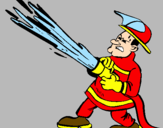 Disegno Pompiere con idrante  pitturato su hassan