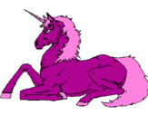 Disegno Unicorno seduto  pitturato su tanya