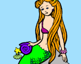 Disegno Sirena con la conchiglia  pitturato su lallina