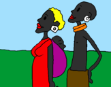 Disegno Famiglia della Zambia  pitturato su AGNESE CERFOGLIA