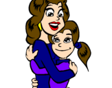 Disegno Madre e figlia abbracciate pitturato su anna
