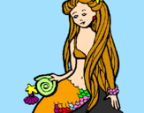 Disegno Sirena con la conchiglia  pitturato su cristina