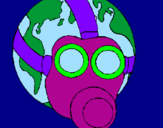 Disegno Terra con maschera anti-gas  pitturato su camilla  chielli