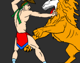 Disegno Gladiatore contro un leone pitturato su Giulio 4 anni