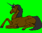 Disegno Unicorno seduto  pitturato su samuel 