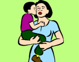 Disegno Bacio materno  pitturato su chiara