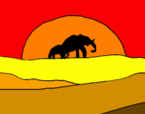 Disegno Elefante all'alba  pitturato su miriana