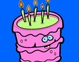 Disegno Torta di compleanno 2 pitturato su vittoria fiocca