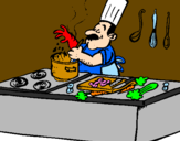 Disegno Cuoco in cucina  pitturato su NICOOOO888