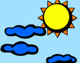 Disegno Sole con nuvole 2 pitturato su sara