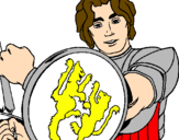 Disegno Cavaliere dallo scudo con leoni  pitturato su MATTIA