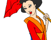Disegno Geisha con parasole pitturato su MARIA