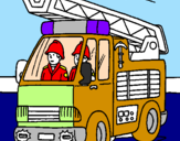 Disegno Camion dei Pompieri  pitturato su ACHILLE