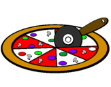 Disegno Pizza pitturato su chiara c.