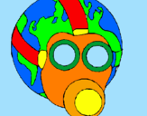 Disegno Terra con maschera anti-gas  pitturato su daniel