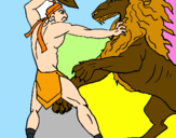 Disegno Gladiatore contro un leone pitturato su M. tu sei il fortisimo TA