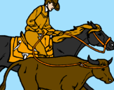 Disegno Cowboy e mucca  pitturato su gabriele