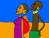 Disegno Famiglia della Zambia  pitturato su Vero