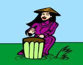 Disegno Suonatrice di bongo  pitturato su dajana