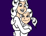 Disegno Madre e figlia abbracciate pitturato su marianna